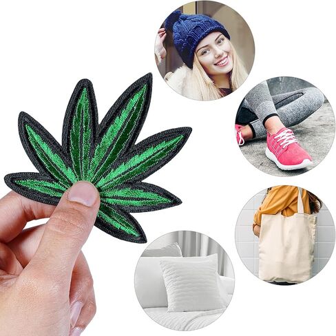 FVVMEED 16 قطعة من رقع أوراق القيقب مطرزة بالأعشاب الرجعية مخيطة على رقعة Boho Hippie Bud Plant شارات جديدة وشعارات مطرزة وسترة راكب الدراجة النارية وشارات حديدية على الظهر أو الخياطة على القماش لإصلاح الحرف اليدوية in Kuwait