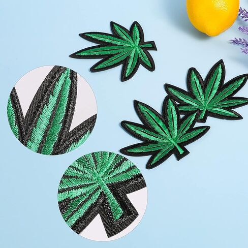 FVVMEED 16 قطعة من رقع أوراق القيقب مطرزة بالأعشاب الرجعية مخيطة على رقعة Boho Hippie Bud Plant شارات جديدة وشعارات مطرزة وسترة راكب الدراجة النارية وشارات حديدية على الظهر أو الخياطة على القماش لإصلاح الحرف اليدوية in Kuwait