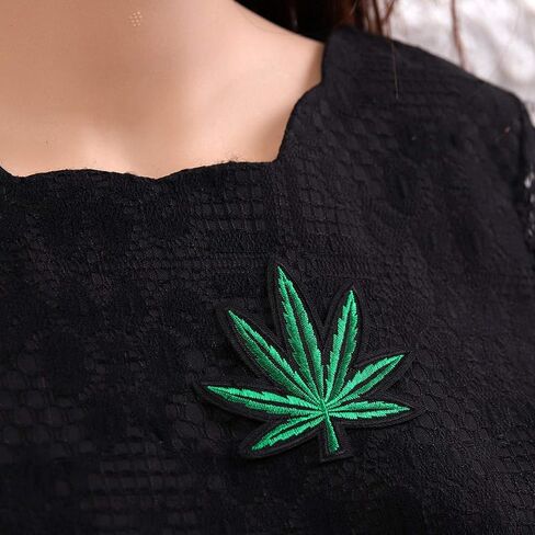 FVVMEED 16 قطعة من رقع أوراق القيقب مطرزة بالأعشاب الرجعية مخيطة على رقعة Boho Hippie Bud Plant شارات جديدة وشعارات مطرزة وسترة راكب الدراجة النارية وشارات حديدية على الظهر أو الخياطة على القماش لإصلاح الحرف اليدوية in Kuwait