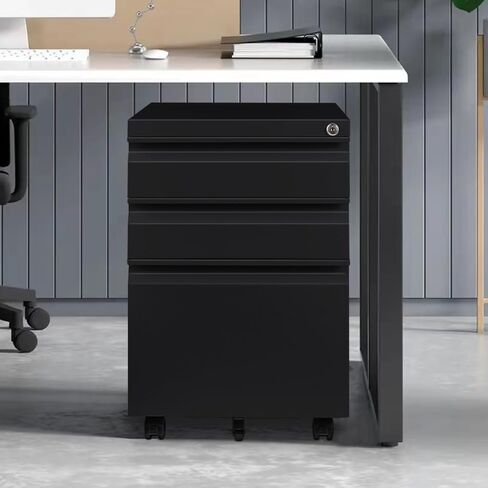 Panana Mobile File Cabinet Steel Lockable,3 Drawers Home Filing Furniture with 5 Wheels (White) in Kuwait