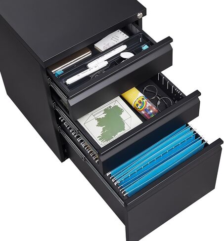 Panana Mobile File Cabinet Steel Lockable,3 Drawers Home Filing Furniture with 5 Wheels (White) in Kuwait