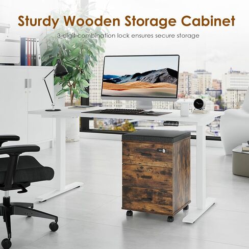 Soohow Under Desk 3 Drawers Vertical Cushion Mobile File Cabinet with Smart Lock/Casters, Large, Brown in Saudi Arabia
