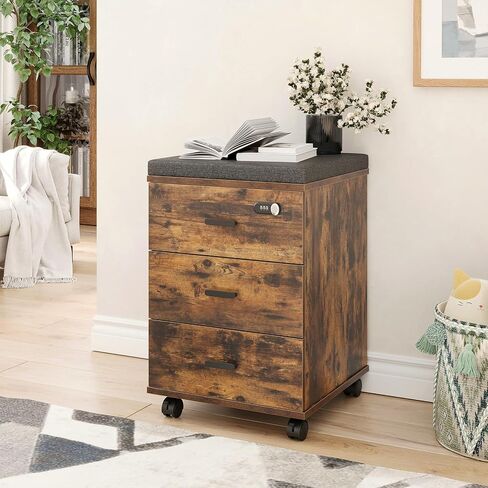 Soohow Under Desk 3 Drawers Vertical Cushion Mobile File Cabinet with Smart Lock/Casters, Large, Brown in Saudi Arabia