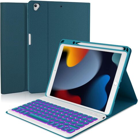 iPad 10.2 9th 8th 7th Gen Keyboard Case, Compatible with iPad Air3 10.5"/iPad Pro 10.5", 7 Colors Backlit Detachable Keyboard with Magentic Protective Cover, Built-in Pencil Holder, Black in Saudi Arabia