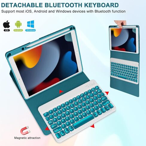 iPad 10.2 9th 8th 7th Gen Keyboard Case, Compatible with iPad Air3 10.5"/iPad Pro 10.5", 7 Colors Backlit Detachable Keyboard with Magentic Protective Cover, Built-in Pencil Holder, Black in Saudi Arabia