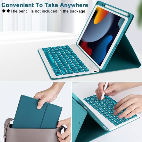 iPad 10.2 9th 8th 7th Gen Keyboard Case, Compatible with iPad Air3 10.5"/iPad Pro 10.5", 7 Colors Backlit Detachable Keyboard with Magentic Protective Cover, Built-in Pencil Holder, Black in Saudi Arabia