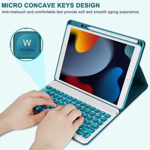 iPad 10.2 9th 8th 7th Gen Keyboard Case, Compatible with iPad Air3 10.5"/iPad Pro 10.5", 7 Colors Backlit Detachable Keyboard with Magentic Protective Cover, Built-in Pencil Holder, Black in Saudi Arabia