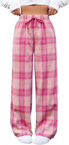 GORGLITTER Women's Plaid Sweatpants Drawstring Waist Baggy Pants with Pockets in Saudi Arabia