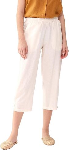 Amazhiyu Womens Linen Capri Pants with Pockets Full Elastic Waistband Casual Pants in Saudi Arabia