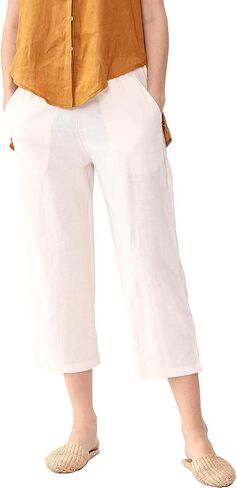 Amazhiyu Womens Linen Capri Pants with Pockets Full Elastic Waistband Casual Pants in Saudi Arabia