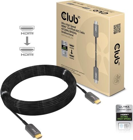 Club 3D CAC-1377 Ultra High Speed HDMI 2.1 Certified 4K 120Hz 8K 60Hz M/M Active Fibert Optical Cable 15m -49.2ft in Kuwait