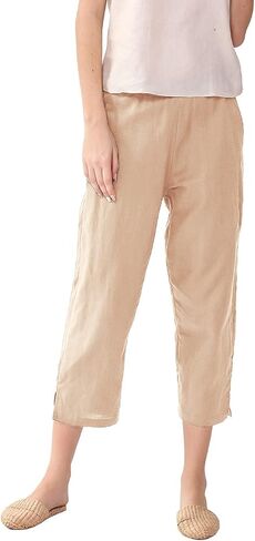 Amazhiyu Womens Linen Capri Pants with Pockets Full Elastic Waistband Casual Pants in Saudi Arabia