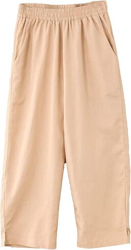Amazhiyu Womens Linen Capri Pants with Pockets Full Elastic Waistband Casual Pants in Saudi Arabia