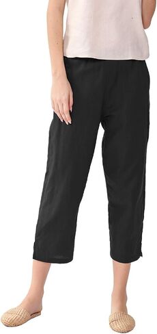 Amazhiyu Womens Linen Capri Pants with Pockets Full Elastic Waistband Casual Pants in Saudi Arabia