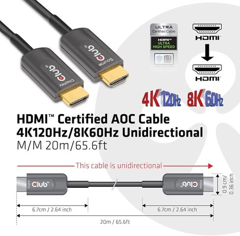 Club 3D CAC-1377 Ultra High Speed HDMI 2.1 Certified 4K 120Hz 8K 60Hz M/M Active Fibert Optical Cable 15m -49.2ft in Saudi Arabia
