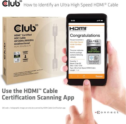 Club 3D CAC-1377 Ultra High Speed HDMI 2.1 Certified 4K 120Hz 8K 60Hz M/M Active Fibert Optical Cable 15m -49.2ft in Saudi Arabia