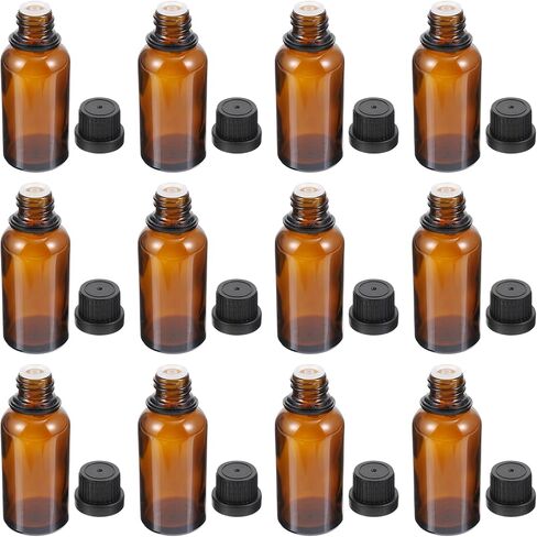 Uonlytech Glass Bottles 12Pcs Essential Oil Bottles, 20ml Amber Glass Bottle with Orifice Reducer Refillable Liquid Dispenser for Oil Blends Perfumes Lab Chemicals Glass Containers in Saudi Arabia