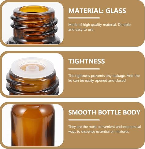 Uonlytech Glass Bottles 12Pcs Essential Oil Bottles, 20ml Amber Glass Bottle with Orifice Reducer Refillable Liquid Dispenser for Oil Blends Perfumes Lab Chemicals Glass Containers in Saudi Arabia