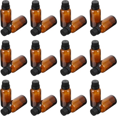 Uonlytech Glass Bottles 12Pcs Essential Oil Bottles, 20ml Amber Glass Bottle with Orifice Reducer Refillable Liquid Dispenser for Oil Blends Perfumes Lab Chemicals Glass Containers in Saudi Arabia