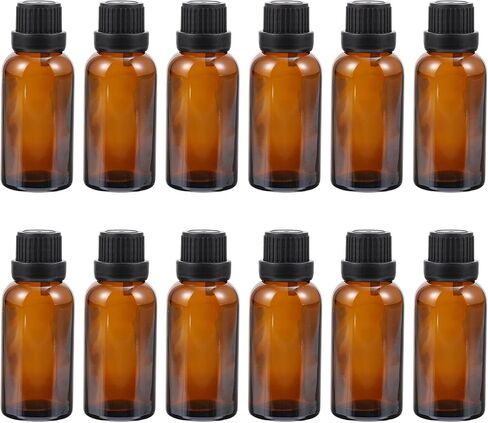 Uonlytech Glass Bottles 12Pcs Essential Oil Bottles, 20ml Amber Glass Bottle with Orifice Reducer Refillable Liquid Dispenser for Oil Blends Perfumes Lab Chemicals Glass Containers in Saudi Arabia