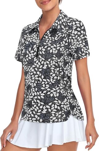 قمصان بولو جولف للسيدات من Misyula Style بسحاب ربع وأكمام قصيرة سريعة الجفاف للتمرين in Kuwait