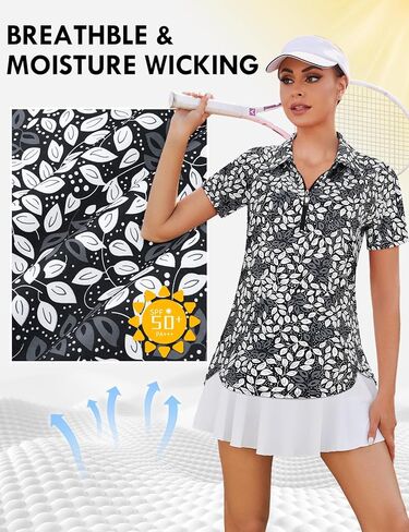 قمصان بولو جولف للسيدات من Misyula Style بسحاب ربع وأكمام قصيرة سريعة الجفاف للتمرين in Kuwait