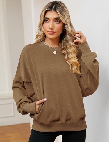 ZHENWEI Sweatshirts for Women Crewneck Pullover Sweaters with Pockets in Saudi Arabia