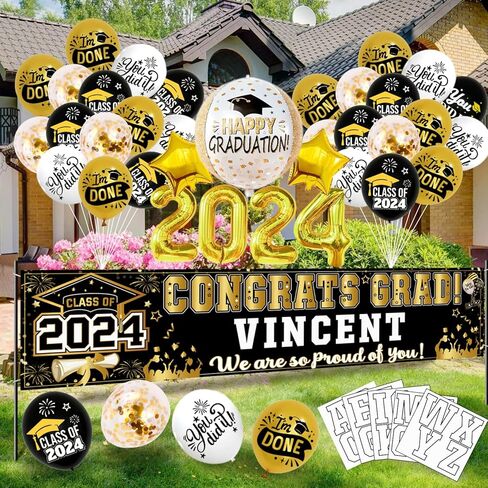 50 Pcs Congrats Grad Graduation Banner Latex Foil Balloon Decorations Class 2024 Personalized Class of 2024 Graduation Banner with 78 Alphabet Stickers Graduation Yard Sign Banner Personalized Red in Kuwait