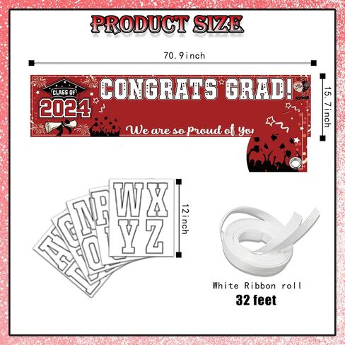 50 Pcs Congrats Grad Graduation Banner Latex Foil Balloon Decorations Class 2024 Personalized Class of 2024 Graduation Banner with 78 Alphabet Stickers Graduation Yard Sign Banner Personalized Red in Saudi Arabia