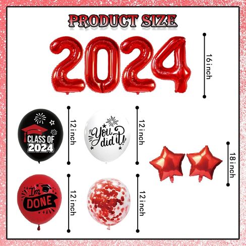 50 Pcs Congrats Grad Graduation Banner Latex Foil Balloon Decorations Class 2024 Personalized Class of 2024 Graduation Banner with 78 Alphabet Stickers Graduation Yard Sign Banner Personalized Red in Saudi Arabia