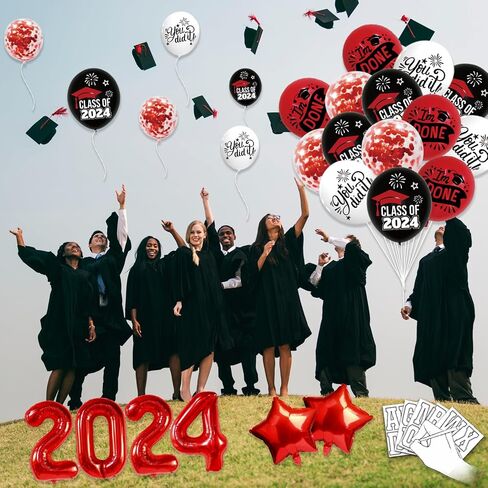 50 Pcs Congrats Grad Graduation Banner Latex Foil Balloon Decorations Class 2024 Personalized Class of 2024 Graduation Banner with 78 Alphabet Stickers Graduation Yard Sign Banner Personalized Red in Saudi Arabia