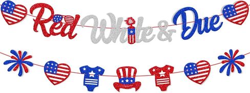 4th of July Baby Shower Decoration Red White & Due Banner Independence Day Patriotic Theme for Baby Shower Gender Reveal Party Supplies in Saudi Arabia