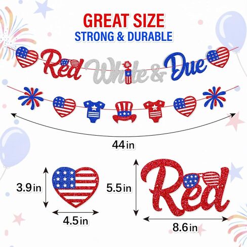 4th of July Baby Shower Decoration Red White & Due Banner Independence Day Patriotic Theme for Baby Shower Gender Reveal Party Supplies in Saudi Arabia