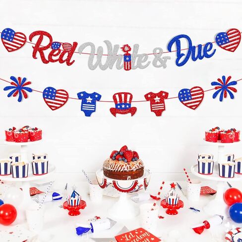 4th of July Baby Shower Decoration Red White & Due Banner Independence Day Patriotic Theme for Baby Shower Gender Reveal Party Supplies in Saudi Arabia