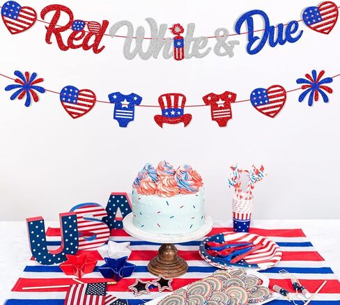 4th of July Baby Shower Decoration Red White & Due Banner Independence Day Patriotic Theme for Baby Shower Gender Reveal Party Supplies in Saudi Arabia