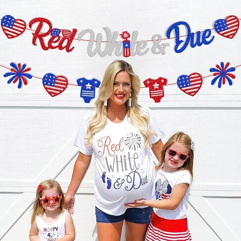 4th of July Baby Shower Decoration Red White & Due Banner Independence Day Patriotic Theme for Baby Shower Gender Reveal Party Supplies in Saudi Arabia
