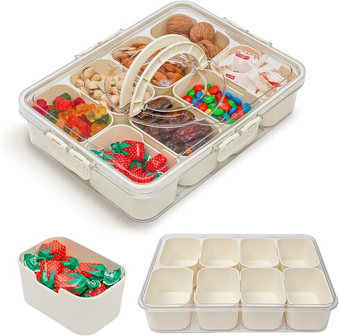 Divided Serving Tray Snack Box with Lid & Handle, Snackle Box Charcuterie Container for Veggie, Fruits, Candy, Nuts, Snacks - Perfect for Picnic, Party in Saudi Arabia