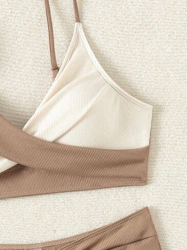SweatyRocks المرأة 2 قطعة بيكيني مجموعة Colorblock تويست متقاطع ملابس السباحة عالية الخصر ثوب السباحة in Saudi Arabia
