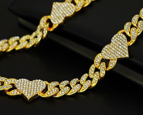 Sparkly Chunky Bling Connected Hearts Fully Rhinestones Iced Out Cuban Chain Link Necklace for Men Women Boys,Bold Miami Fake Faux Diamond Hip Hop Rapper Cool Hip hop Punk Jewelry 18" in Saudi Arabia