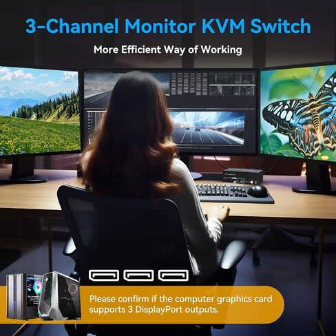 8K Displayport KVM Switch 3 Monitors 2 Computers 4K 120Hz DP KVM Switches Triple Monitor for 2 PC Share 4 USB 3.0 Ports Support Extended & Copy Display Mode Wired Controller & 12V Adapter in Saudi Arabia