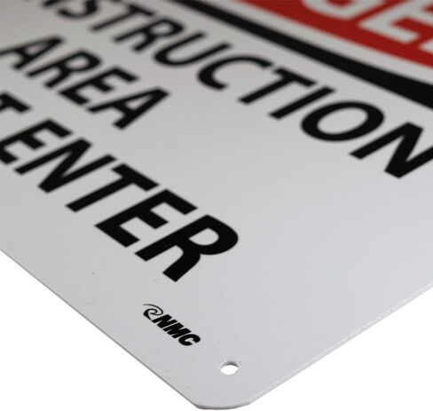 NMC D490RB OSHA Sign, Legend "DANGER - CONSTRUCTION AREA DO NOT ENTER", 14" Length x 10" Height, Rigid Plastic, Red/Black on White in Saudi Arabia
