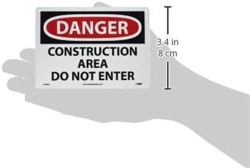 NMC D490RB OSHA Sign, Legend "DANGER - CONSTRUCTION AREA DO NOT ENTER", 14" Length x 10" Height, Rigid Plastic, Red/Black on White in Saudi Arabia