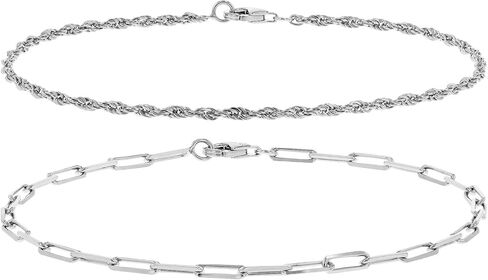 Sterling Silver 2mm Rope & 2.5mm Paperclip Link Bracelet Set of 2 for Women in Saudi Arabia