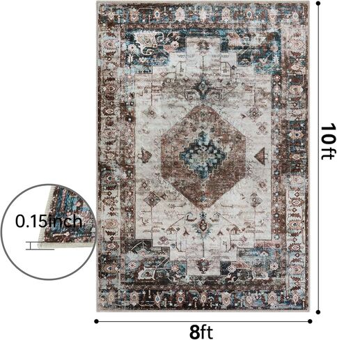 TIANLIN سجاد منطقة عتيقة رفيعة للغاية مقاس 8 × 10 بوصة من الصوف الاصطناعي الناعم مقاوم للبقع وقابل للغسل وغير قابل للانزلاق لغرفة المعيشة وغرفة النوم بوهو فارسي - ديكور منزلي عتيق in Kuwait
