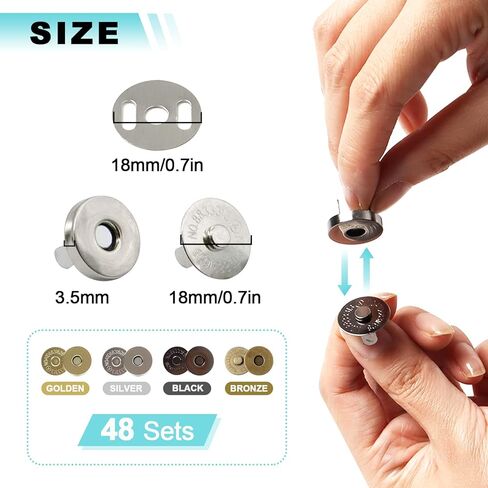 Popokk 48 مجموعة من مشابك الأزرار المغناطيسية ومشابك التثبيت ومشابك الحقائب المغناطيسية ومشابك الأزرار لحقائب الخياطة اليدوية والحقائب والملابس وصناعة الجلود، 4 ألوان (18 مم) in Kuwait