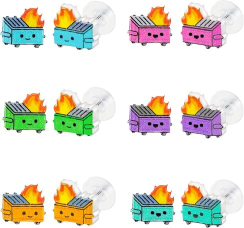 6 Pairs Dumpster fire Stud Earrings - Trash Garbage Burning Flame Ear Stud Cute Cartoon Colorful Acrylic Stud Earrings Hypoallergenic Stainless Steel Jewelry Birthday Gift for Women Girls in Saudi Arabia