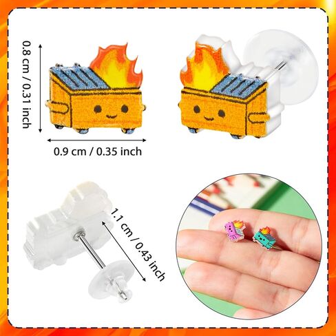 6 Pairs Dumpster fire Stud Earrings - Trash Garbage Burning Flame Ear Stud Cute Cartoon Colorful Acrylic Stud Earrings Hypoallergenic Stainless Steel Jewelry Birthday Gift for Women Girls in Saudi Arabia