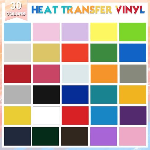 30 Pcs HTV Heat Transfer Vinyl Bundle 12 Inch x 3.3 ft Per Roll Bulk Heat Transfer Vinyl for T Shirts Easy to Cut Vinyl Rolls for DIY, Silhouette Cameo, Fabric, Heat Press Machine, 30 Colors in Saudi Arabia