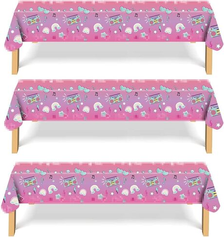 3 قطع من لوازم حفلات أعياد الميلاد الكرتونية للفتيات، مفرش طاولة لطيف للاستعمال مرة واحدة لأعياد الميلاد والمناسبات الكبيرة، حفلات ذات طابع خاص للفتيات مقاس 71 × 42.5 بوصة، وردي in Kuwait