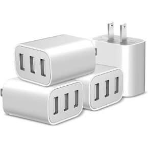 USB Wall Charger, 4 Pack 3-Port USB Charger Block Wall Adapter USB Charging Cube Brick Compatible with iPhone 8/7/6 Plus/X, iPad, Samsung Galaxy S5 S6 S7 Edge, LG, Android and More